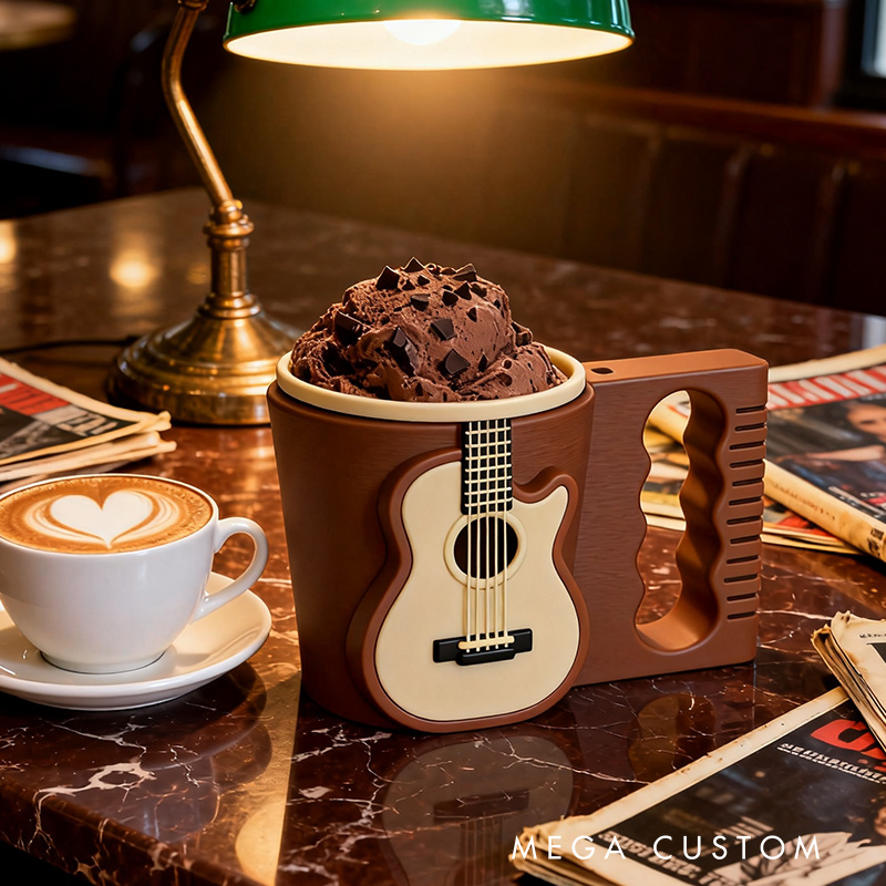 Personalized Guitar Music Ice Cream Pint Holder with Spoon Slots Eco-Friendly 3D Print for Music Lovers