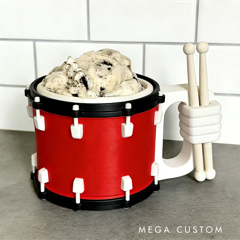 Personalized Drum Music Ice Cream Pint Holder with Spoon Slots Eco-Friendly 3D Print for Music Lovers