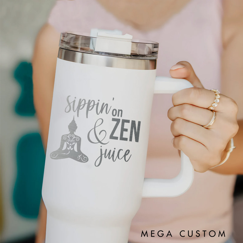 Personalized Yoga 40oz Tumble Etched Zen & Juice Tumble Custom Yoga Engraved Tumble Yoga Lover Gift for Women Her