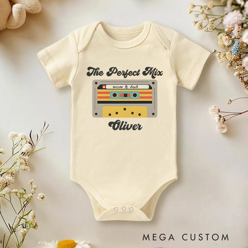 Personalized the Perfect Mix Mom and Dad Cassette Baby Onesie Baby Shower Gift
