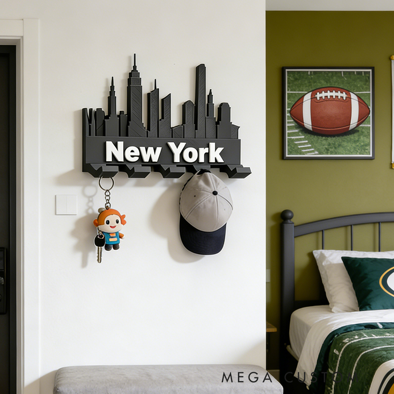 Personalized New York Skyline Key Holder for Football Fans 