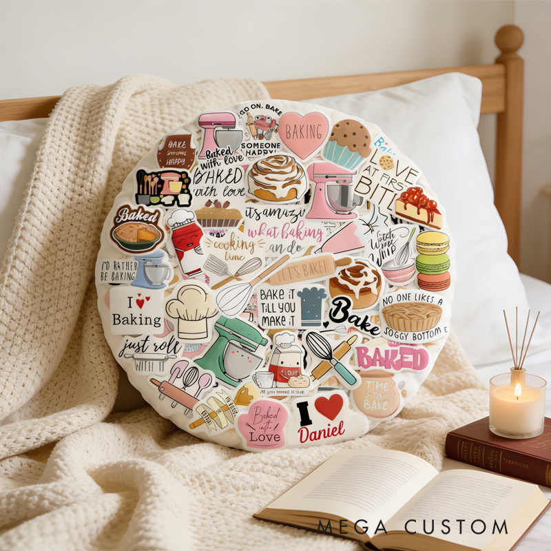 Personalized Baking Tool Throw Pillow Graphic 3D Print I Love Baking Pillow with Name for Boyfriend Girlfriend Book Lover Valentines Gift