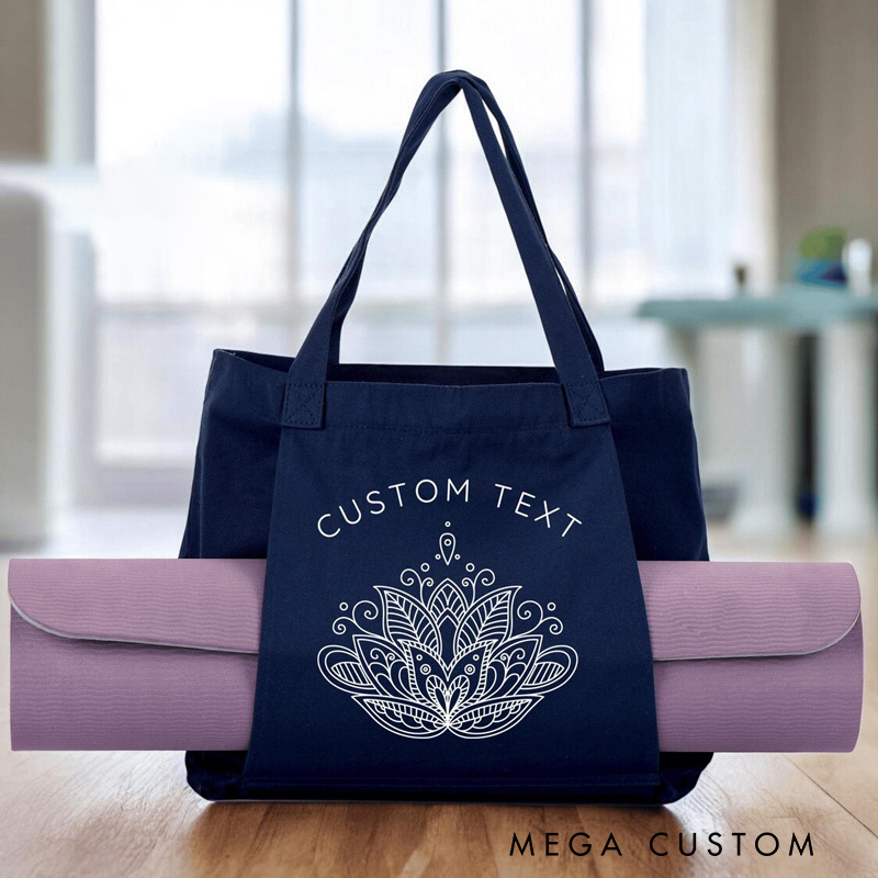 Personalized Lotus Yoga Mat Tote Bag Custom Canvas Pilates Bag Yoga Mat Holder Bag Yoga Lover Gift for Women Her