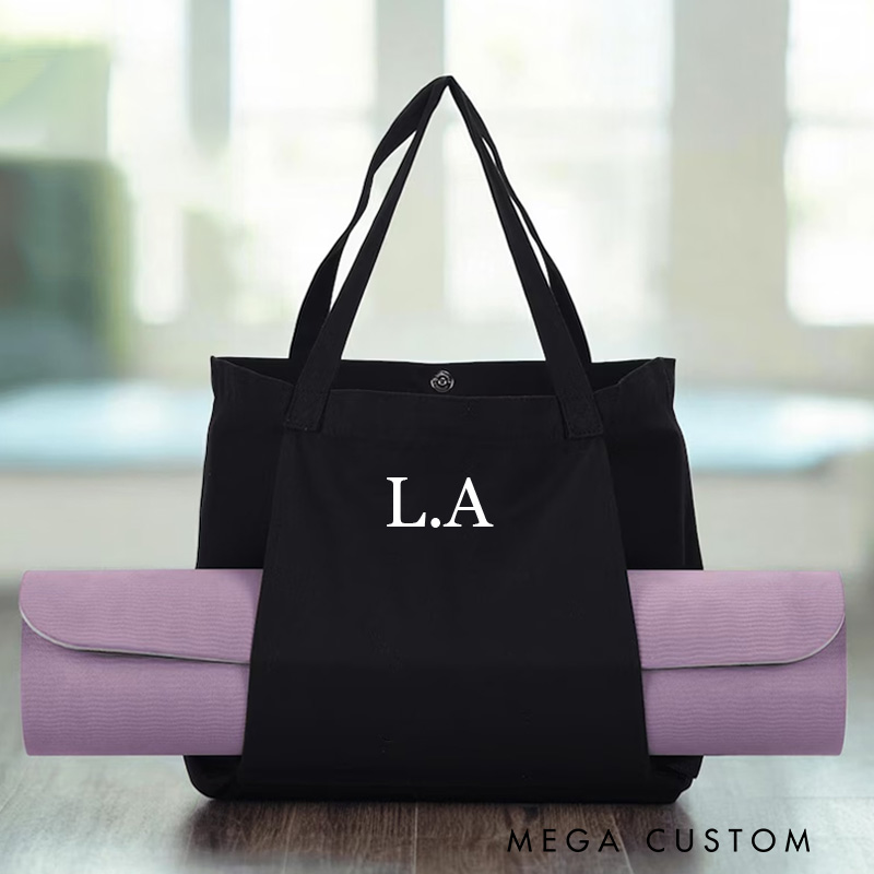 Personalized Monogrammed Yoga Mat Tote Bag Custom Canvas Pilates Bag Yoga Bag with Holder Yoga Lover Gift for Women Her