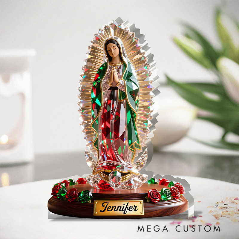 Personalized Our Lady Of Guadalupe Acrylic Plaque with Custom Name Custom Shaped Art Plaque Desktop Decor Religious Gift Catholic Gift for Women