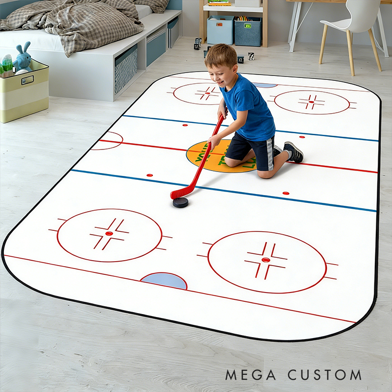 Personalized Hockey Rink Rug Custom Team Logo or Name Fun Play Mat for Kids to Inspire Creativity and Active Play  Gift For Ice Hockey Lovers