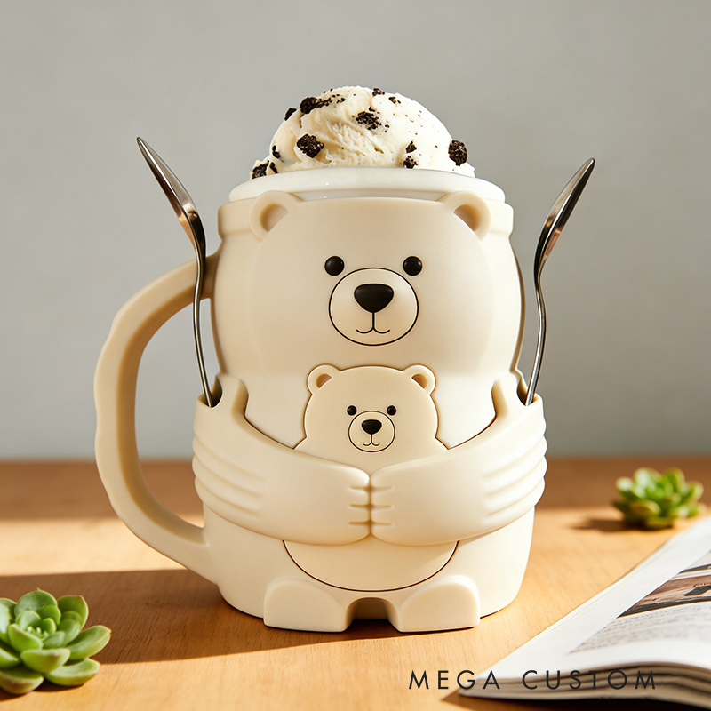 Personalized Bear Ice Cream Cozy Pint Holder 3D Printed with Spoon Slots & Snack Drawer for Mom Kids Ice Cream Lover
