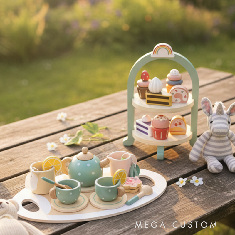 Personalized Kids Tea Party Set Custom Name Pretend Play Toy Adorable Wooden Tea Party Set for Creative Fun