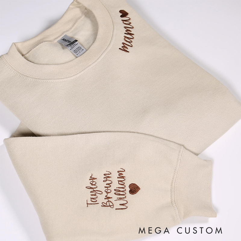 Personalized Mama Embroidered Sweatshirt with Kids Names On Sleeve Custom Mom Embroidery Hoodie Birthday Mommy Outfits Pregnancy Gifts
