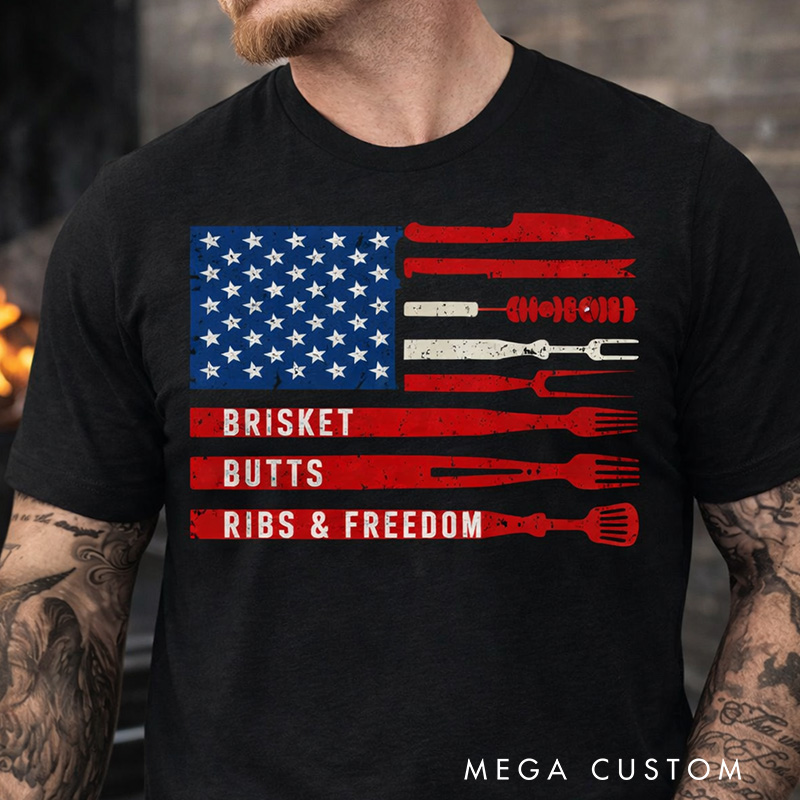 Personalized Patriotic BBQ T-Shirt Barbecue Lovers T-Shirt Outdoor Camping BBQ T-Shirt Outdoor Lover Gift