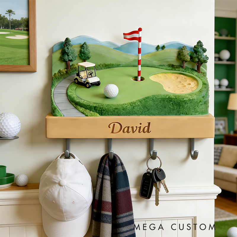 Personalized Golf Course 3D Printed Key Holder with Custom Name for Golf Lovers