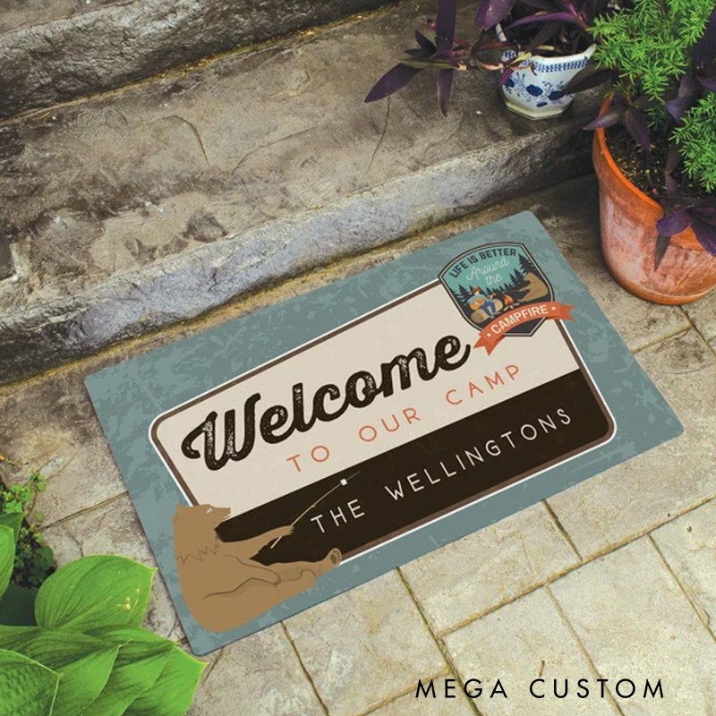 Personalized Welcome to Our Camp Doormat Camp Site Welcome Mat Gifts for Campers Campsite Rv Doormat Rv Campers