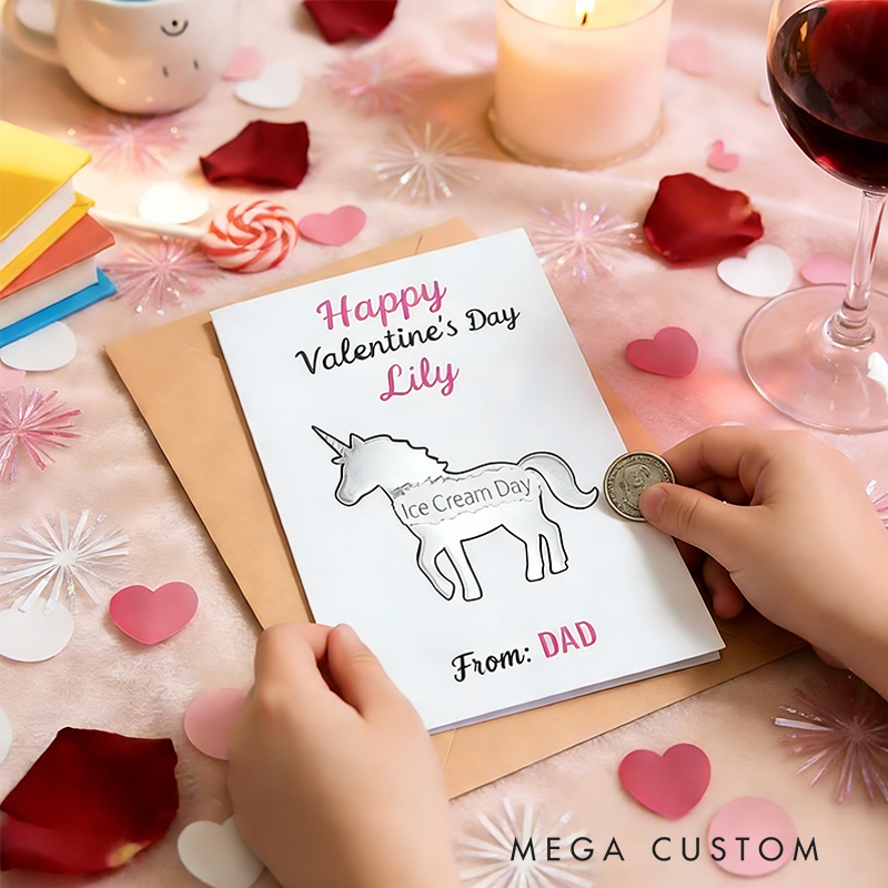 Personalized Unicorn Scratch-Off Card Custom Name & Message Adorable Valentine’s Day Surprise for Kids