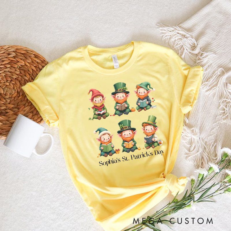 Personalized Book Lover Leprechaun Classic T-Shirts St. Patrick's Day Reading Shirt with Name Tee for Book Lover Bookworm Girlfriend Wife Women Gift