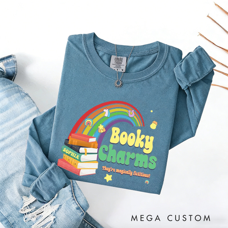 Personalized Booky Charms Sweatshirt Retro Bookish Sweatshirt with Name St. Patrick's Day Gift for Book Lover Reader Girlfriend Wife Librarian