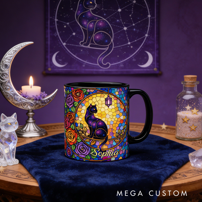 Personalized Black Cat Moon Magical Mug Coffee Mug Magic Lover Mug Witchcore Gift Coffee Mug