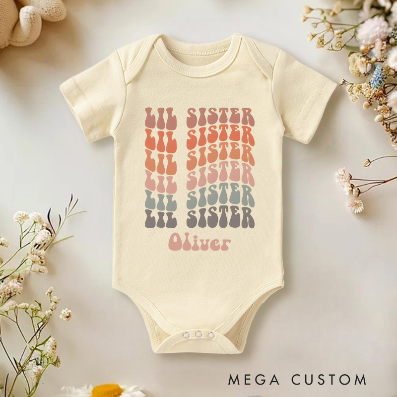 Personalized Lil Sister Name Baby Onesie Gift for New Baby
