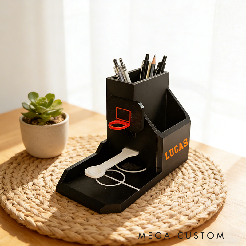 Personalized 3D Printed Basketball Desk Organizer with Custom Name for Sports Fans