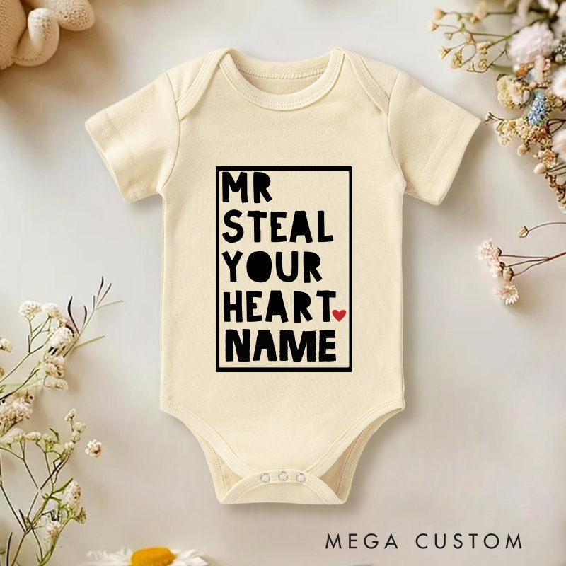 Personalized Mr Steal Your Heart Baby Onesie Unisex Newborn Baby Gift