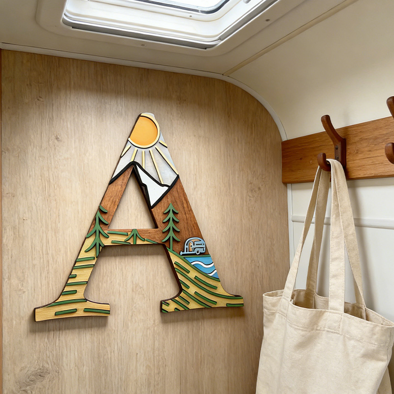 Personalized Monogram Camping Rv Life 3D Wall Decor Home Away from Home Decor Camping Decor Camper or Tent Mountain and Lake Design