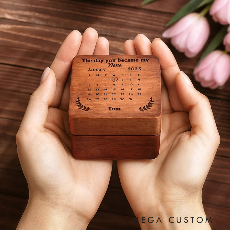 Personalized Wooden Accordion Photo Box Custom Photo Calendar The Day You Became My Mommy Daddy Gift for New Mom New Dad