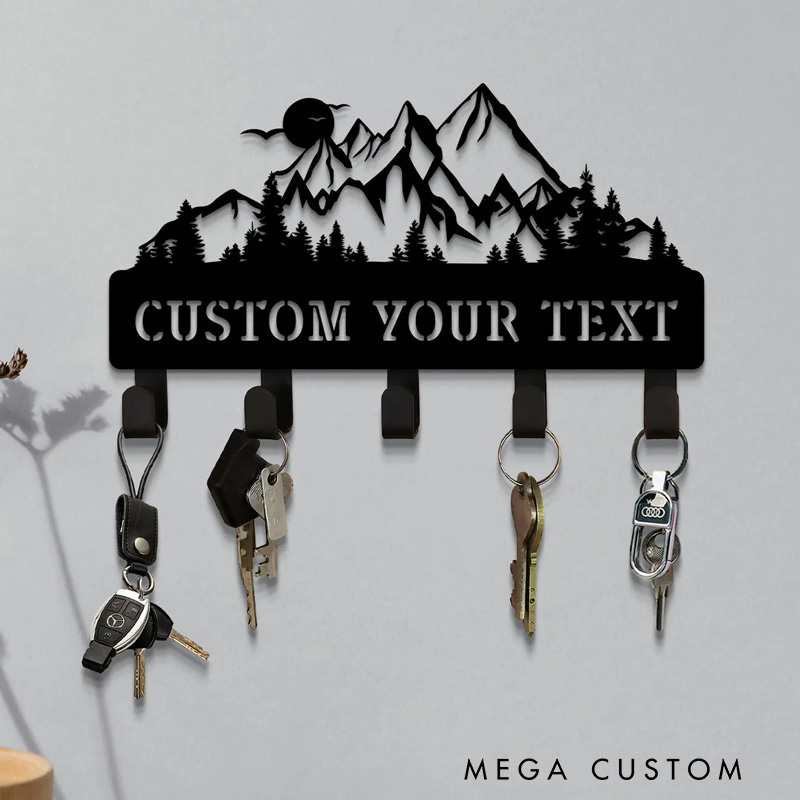 Personalized Rustic Metal Mountain Key Holder Mountain Range Summit Key Holder Forest Wall Decor Outdoor Adventure Lover