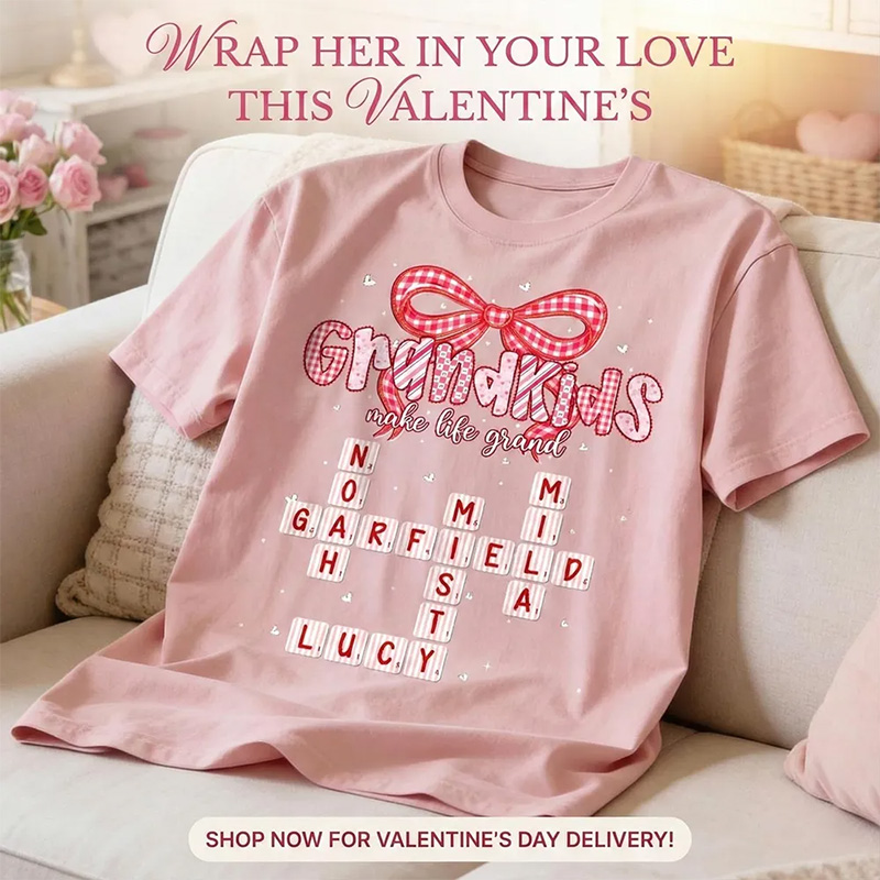 Personalized Shirt Grandkids Make Life Grand Preppy Valentine Pattern Crossword Puzzle Art Shirt Valentine's Day Gift For Grandma