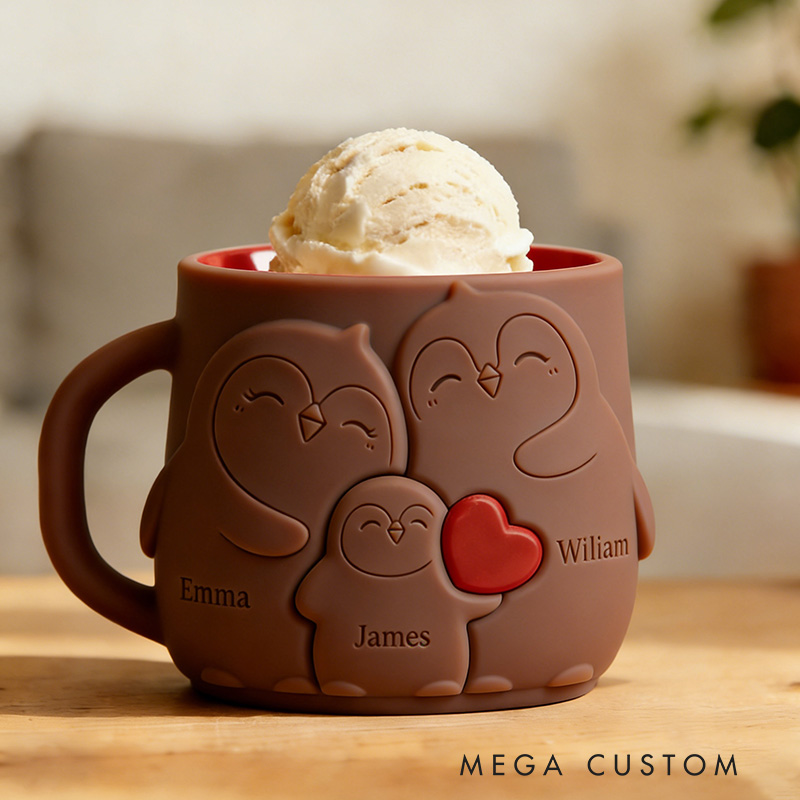 Personalized 3D Printed Penguin Ice Cream Pint Holder Custom Family Member Names Unique Gift for Family Fun Kitchen Decor