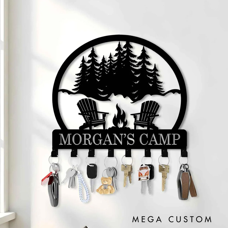 Personalized Custom Metal Campfire & Chairs Keyholder Hooks Christmas Camping Gifts Fire Pit Sign Campsite Gift Hooks