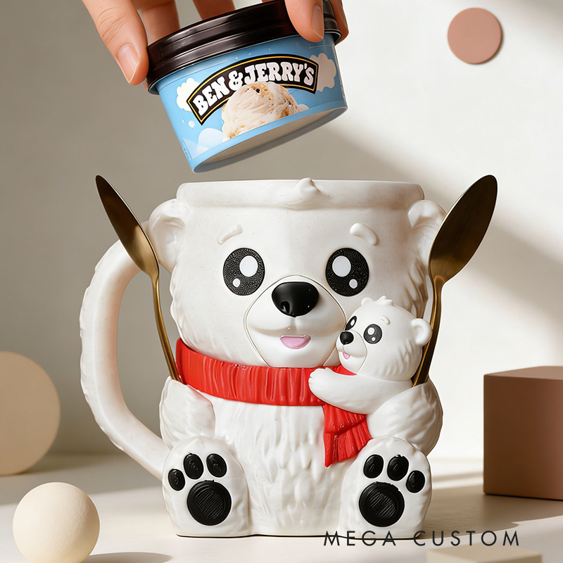 Personalized Adorable Bear Ice Cream Cozy Pint Holder 3D Printed with Spoon Slots & Snack Drawer for Mom Kids Ice Cream Lover