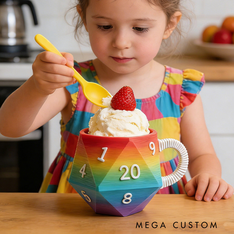 Personalized 3D Printed Gamer Controller Ice Cream Pint Holder Rainbow D20 Dice Ice Cream Pint Holder Gift for Game Geek 