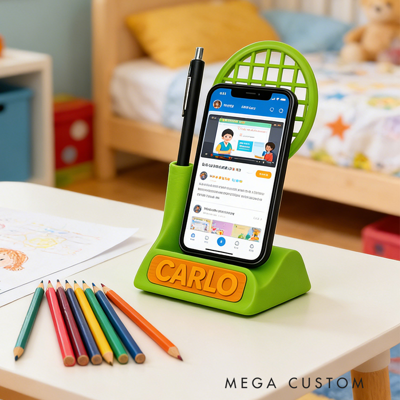 Personalized 3D Printed Tennis Desk Organizer with Phone Stand and Custom Name for Tennis Lovers