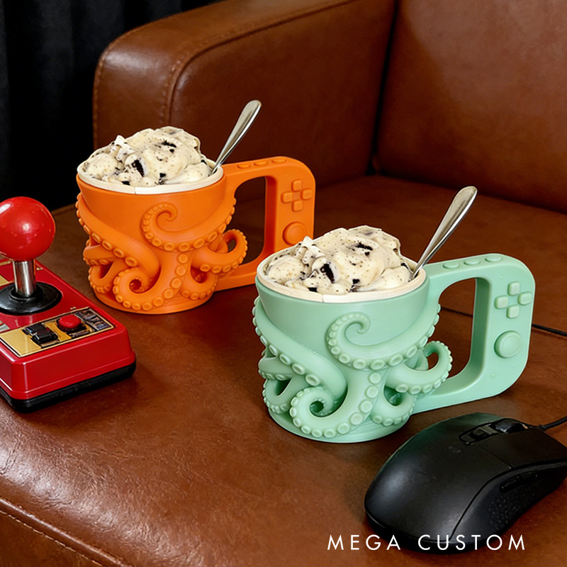 Personalized Couple Tentacle Controller Gamer Ice Cream Pint Holder with Spoon Slots Eco-Friendly 3D Print for Game Lovers