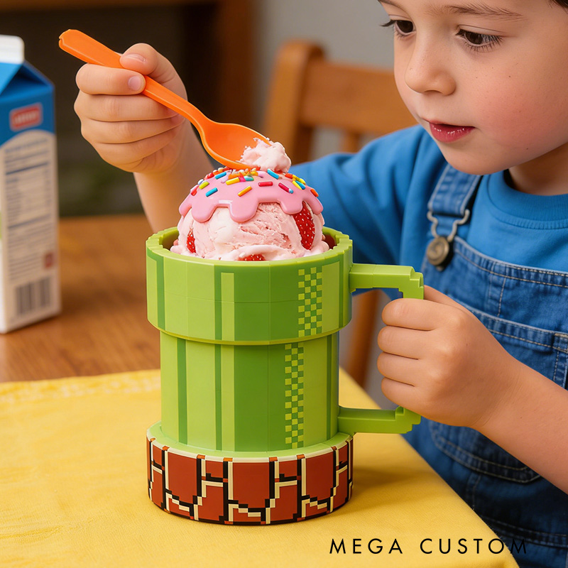 Personalized 3D Printed Pixelated Pipe Mug Ice Cream Pint Holder Gift for Kid Game Lover