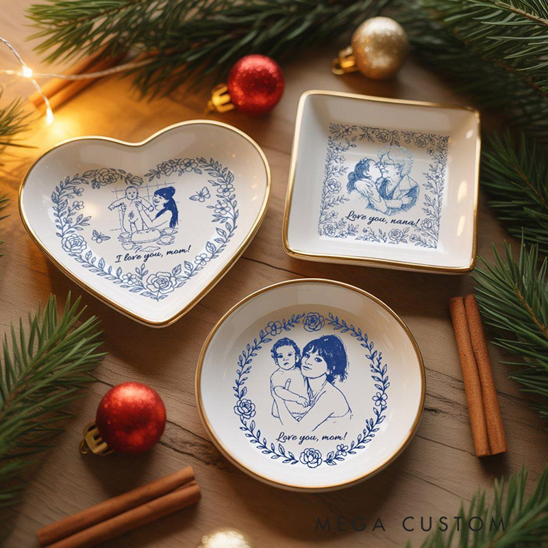Personalized Mom Nana Jewelry Dish Family Photo Ring Dish Custom Portrait Ceramic Ring Dish Mom Photo Gift Family Lover Gift