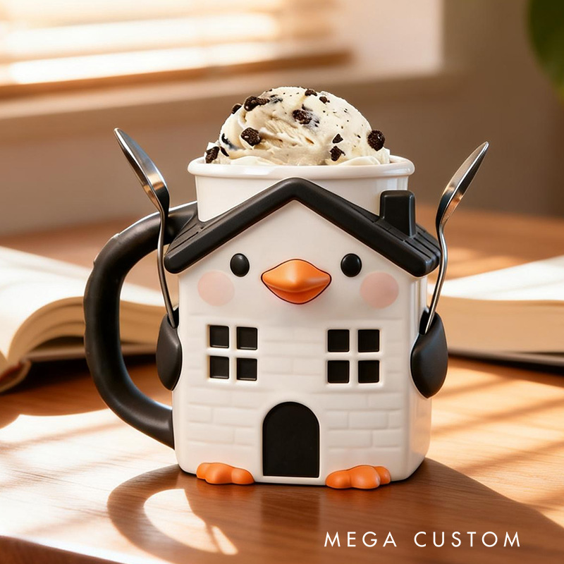 Personalized Penguin House Ice Cream Pint Holder Cute Custom Freezer Accessory for Kids and Adults Unique Gift for Birthday Christmas Kitchen Decor