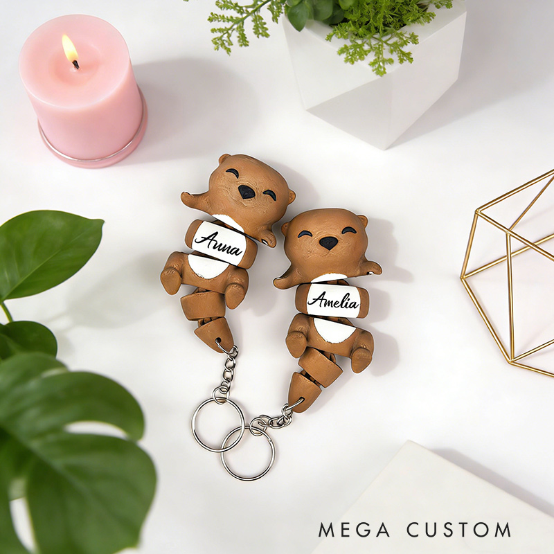 Personalized Adorable Otter Magnetic Hand-Holding Keychain 3D Printed Keyrings for Sisters Friend