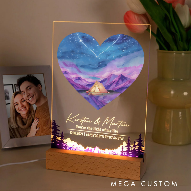 Personalized Romantic Camping LED Night Light Outdoor Adventure Lover Night Light Valentine's Day Gift for Couple