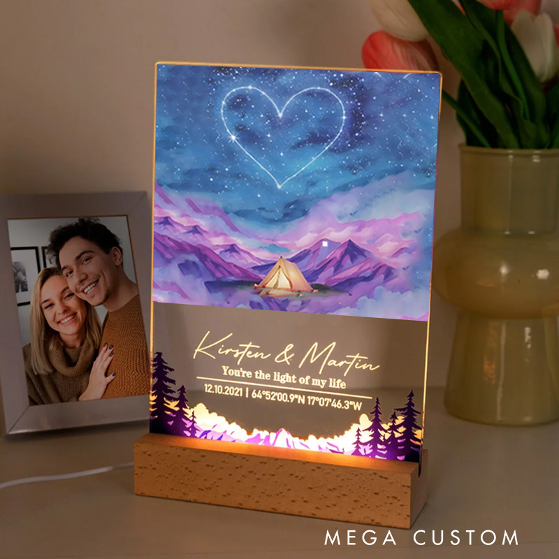 Personalized Romantic Camping LED Night Light Outdoor Adventure Lover Night Light Valentine's Day Gift for Couple