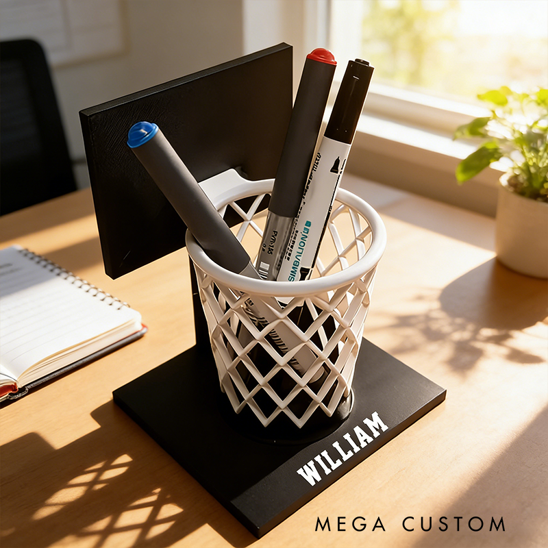 Personalized Basketball Hoop Pen Holder with Custom Name Design
