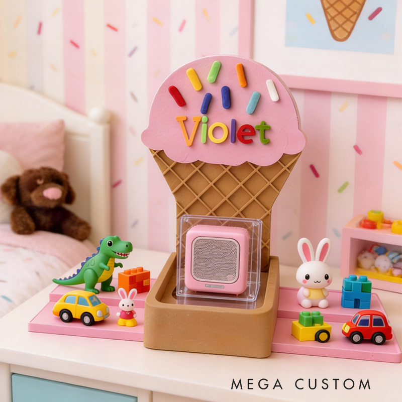 Personalized Summer Ice Cream Theme Holder Birthday Gift for Kids Kids Room Decor Unisex Nursery Shelf & Character Display