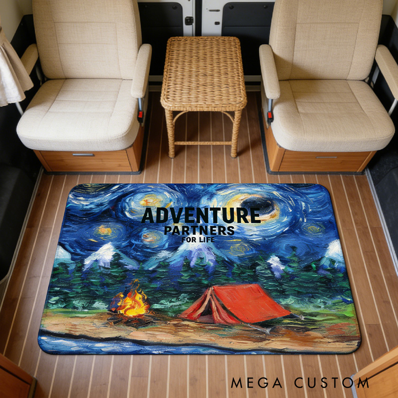 Personalized Starry Night Camping Adventure Rug Rv Doormat Outdoor Enthusiasts Campers Gift