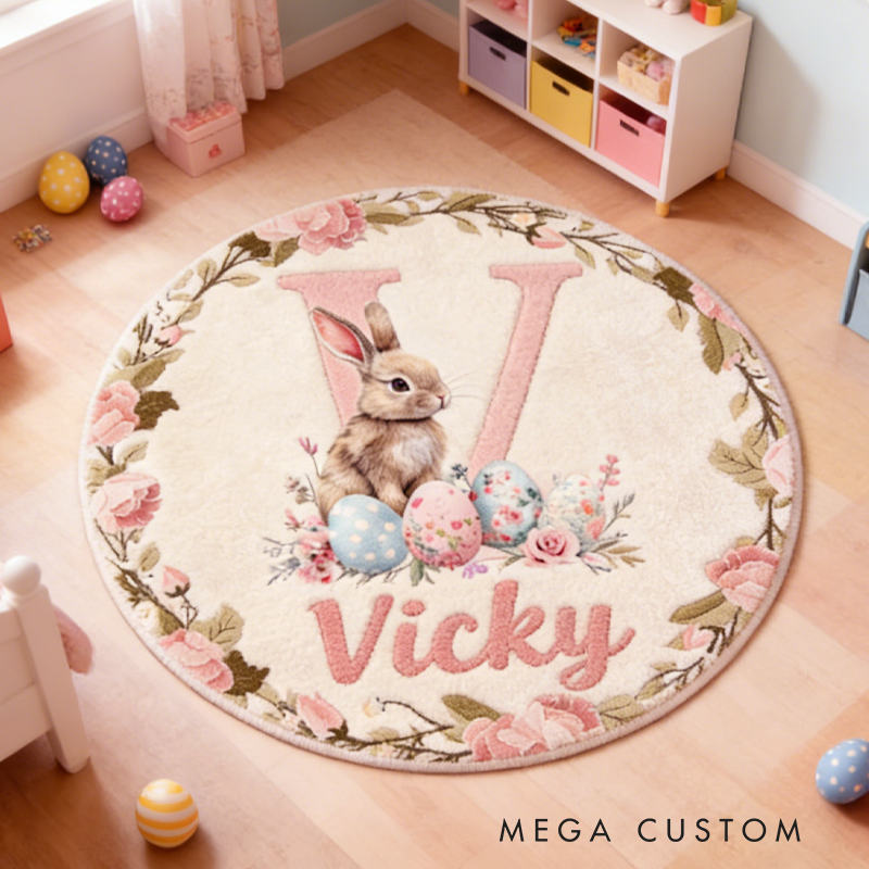 Personalized Easter Retro Bunny Rug with Name Home Decor Easter Gift for Kids