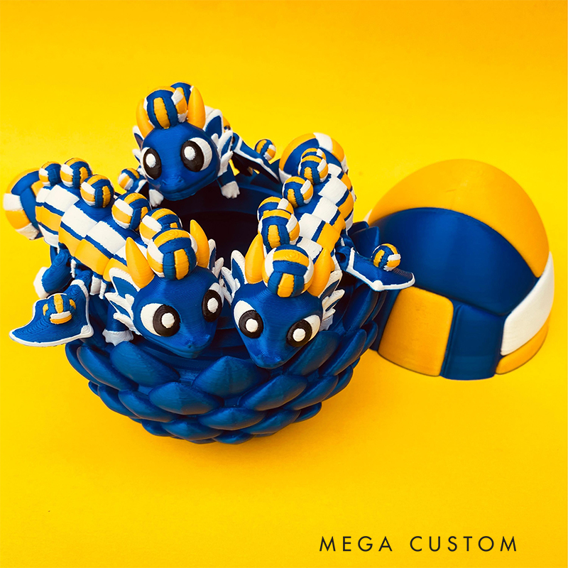 Personalized 3D Printed Volleyball Dragon and Egg Toy Set with Custom Name for Kids and Fans