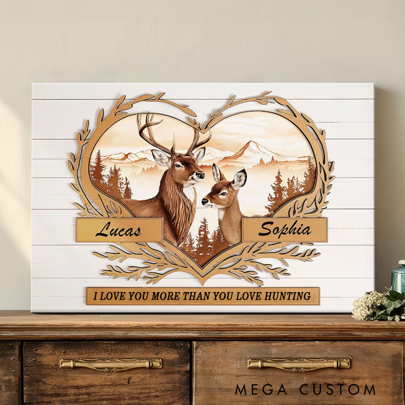 Personalized Deer Hunting Couple Wall Art Prints Custom Names Wall Hunting Lover Anniversary Gift