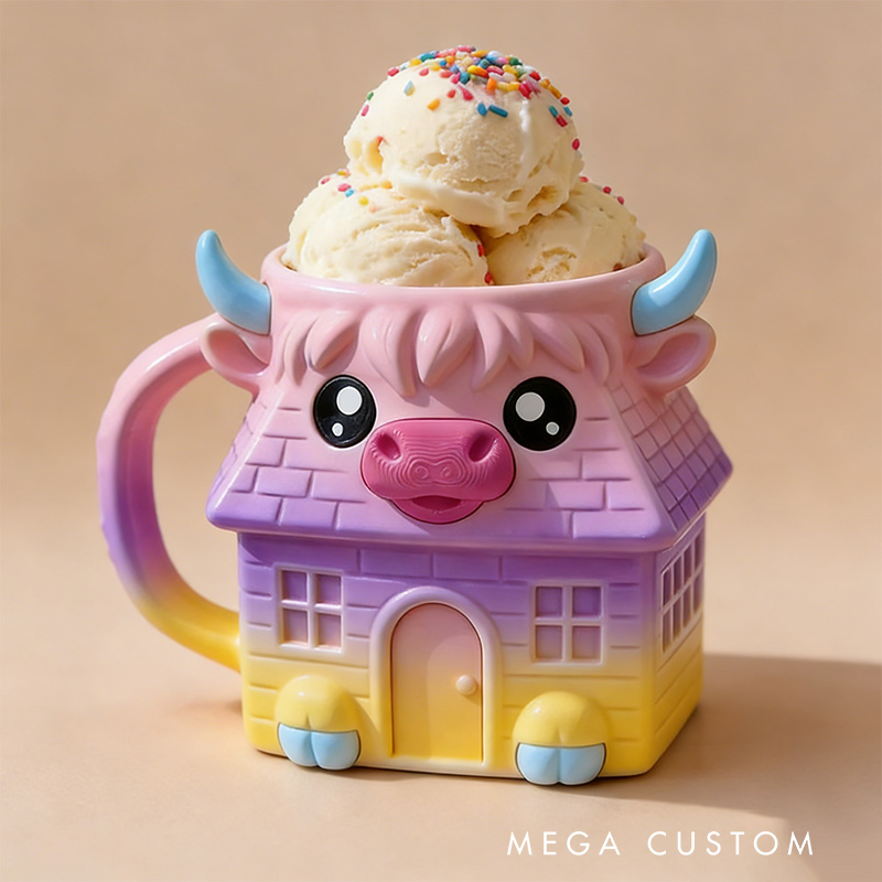 Personalized Highland Cow Ice Cream Pint Holder 3D Printed Cozy with Snack Drawer