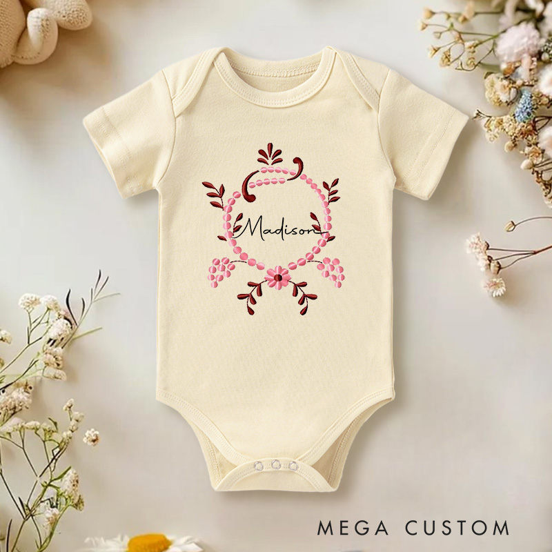 Personalized Floral Wreath Design for Baby Family Gifts Baby Onesie