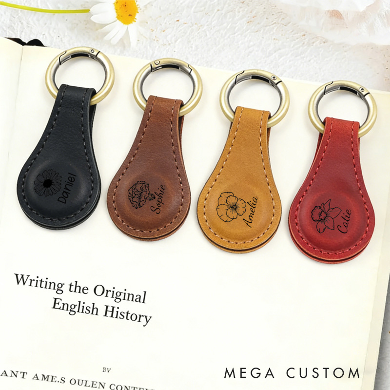 Personalized PU Leather Birth Flower Magnetic Bookmark Clip with Name Birthday Gift for Bookworm Book Lover