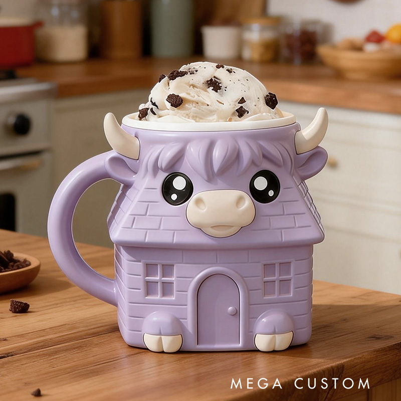 Personalized Highland Cow Ice Cream Pint Holder 3D Printed Cozy with Snack Drawer Fun Kitchen Decor Animal Design 3D Printed Reusable Ice Cream Cozy