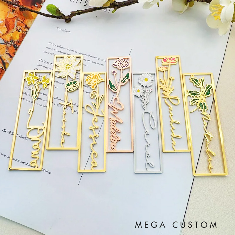 Personalized Watercolor Birth Flower Bookmark with Name Birthday Gift for Books Lover Reader Bookish